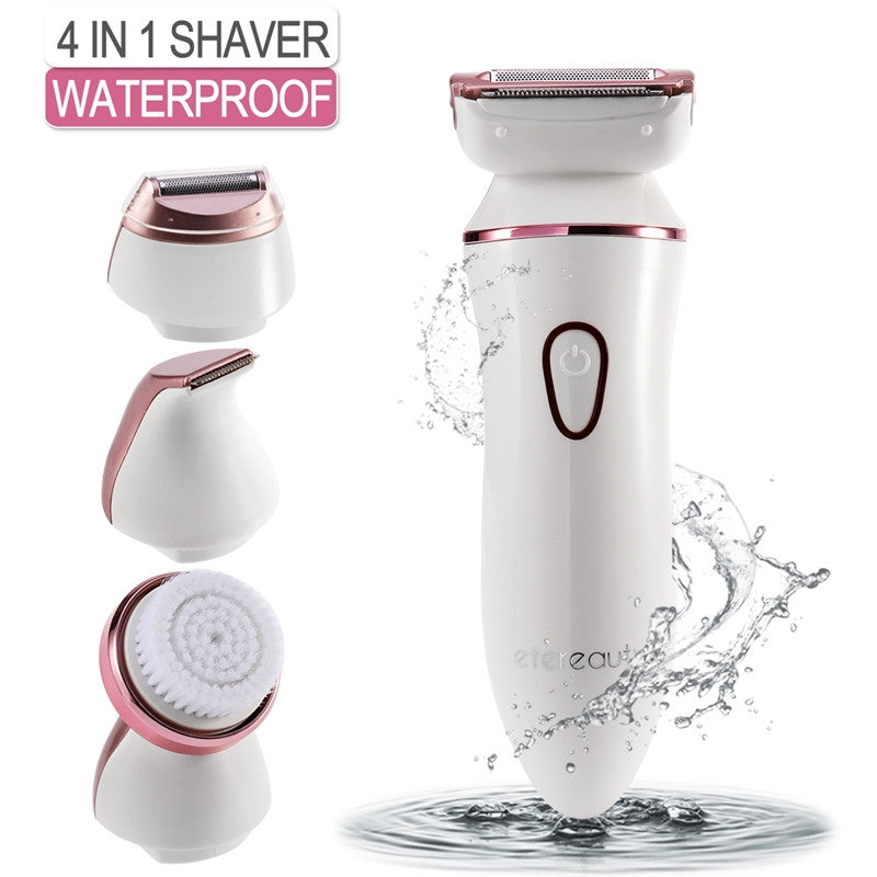 ETEREAUTY 4 in 1 Waterproof Women Electric Razor Set 3-Blade Cordless Precise Bikini Trimmer Rechargeable Electric Shaver for Women Arm Underarm Bikini Line Legs with UK Adapter
