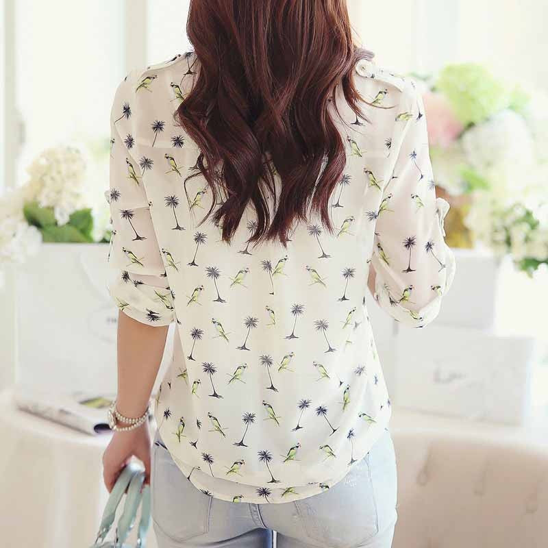 Fashion Women Ladies Chiffon T Shirt Floral Print Long Sleeve Blouse Casual Tops