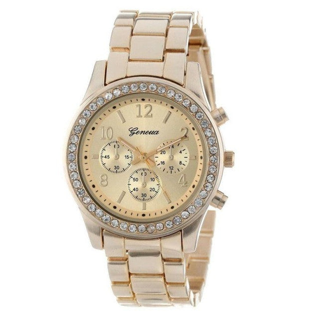 2017 Ladies Luxury Crystal Geneva Quartz Watch Women Stainless Steel Dress Wristwatches Woman Clock Female Relojes Mujer