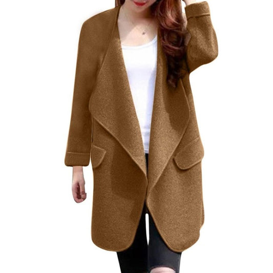 Warm Winter Women Coat Long Sleeve Knitted Wool Cardigan Solid Large Turn-down Collor Long Sweater Outwear casaco feminino