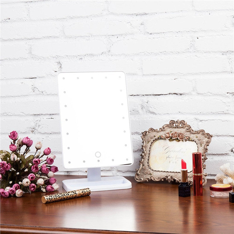 20 LED Lights Makeup Mirror Touch Screen Lighted Tabletop Cosmetic Mirror