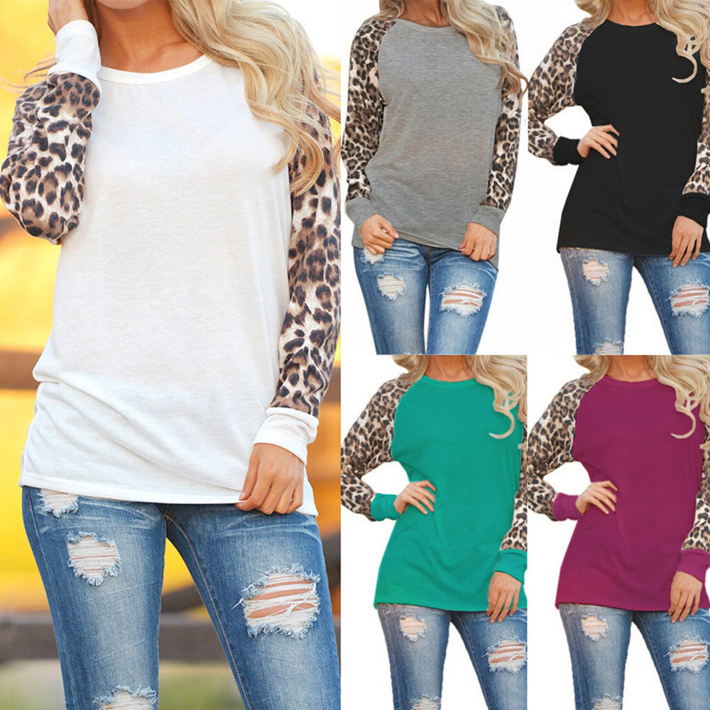 Womens Leopard Blouse Long Sleeve Fashion Ladies T-Shirt Oversize Tops