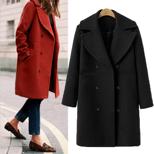 Women Fashion Loose Winter Warm Long Sleeve Button Woolen Jacket Coat