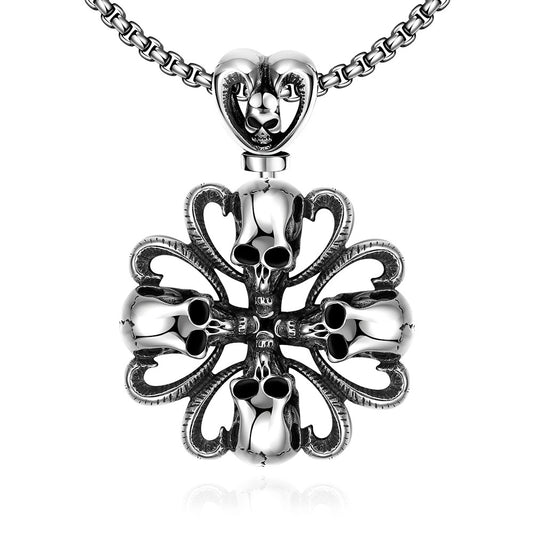 Rose Petal Skull Emblem Stainless Steel Necklace