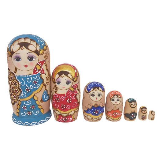 7pcs Lovely Floral Russian Nesting Dolls Handmade Wooden Matryoshka Toys Colorful Wood Baby Doll Toy Gift for Kids