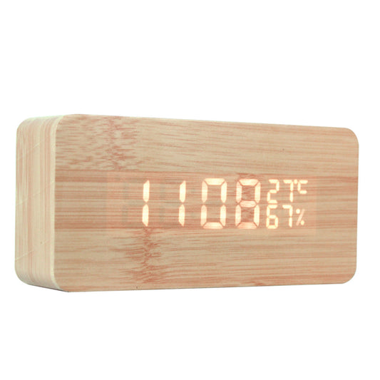 Desk Clock Wood Clock LED Wooden Digital Alarm Clock Displays Time Date And Temperature Gift for Kid Home Office Heavy Sleepers