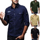 Mens Autumn Casual Military Cargo Slim Button Long Sleeve Dress Shirt Top Blouse