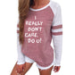 Fashion Women Letter Print Long Sleeve Splice Blouse Tops Clothes T Shirt