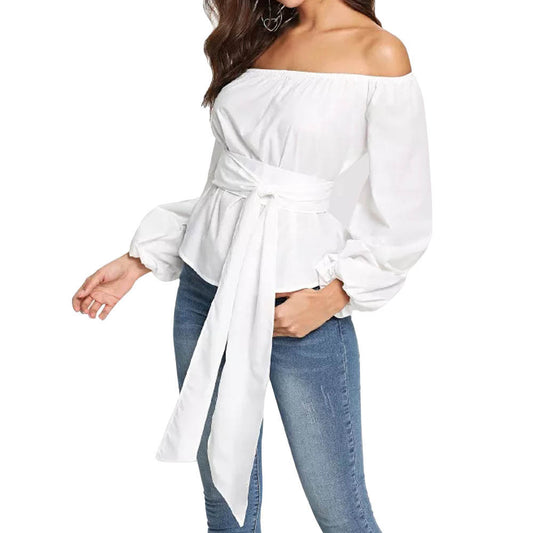 Women Autumn Fashion Off shoulder Long Sleeve Blouse Tops Clothes T Shirt