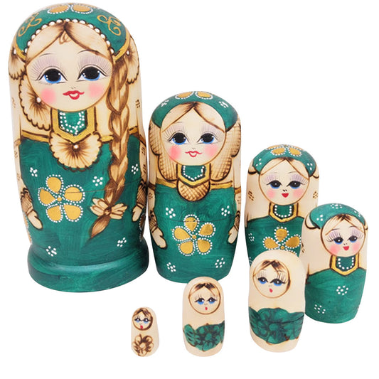 7pcs Lovely Girl Russian Nesting Dolls Handmade Wooden Matryoshka Toys Hand Painted Wood Baby Doll Toy Gift for Kids