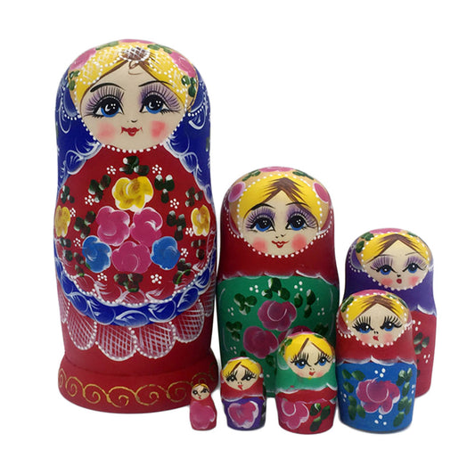 7pcs Lot Wishing Doll Orange Hair Girl Printed Handmade Toys Matryoshka Doll Cute Girl Russian Nesting Dolls Assorted Colors Kids Gift