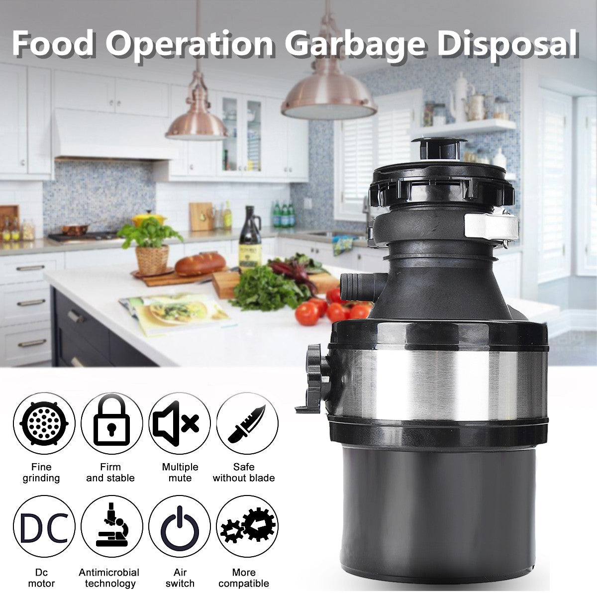 1/2 HP Garbage Disposal Continuous Feed Kitchen Food Waste with Plug 1450 RPM