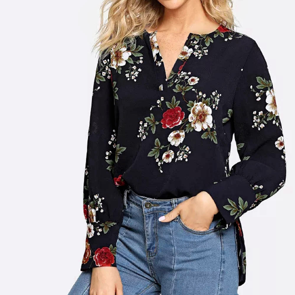 Women Autumn Fashion Chiffon Printed Long Sleeve Blouse Tops Clothes T Shirt