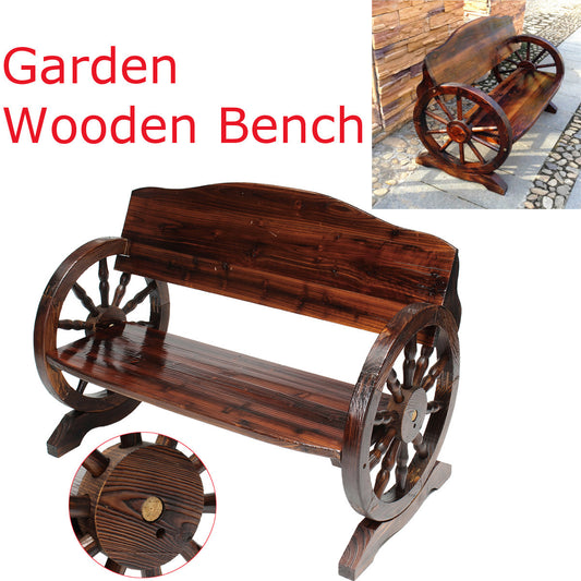 Wooden Wheel Chair Rustic Wagon Garden Park Patio Outdoor Bench Yard Furniture