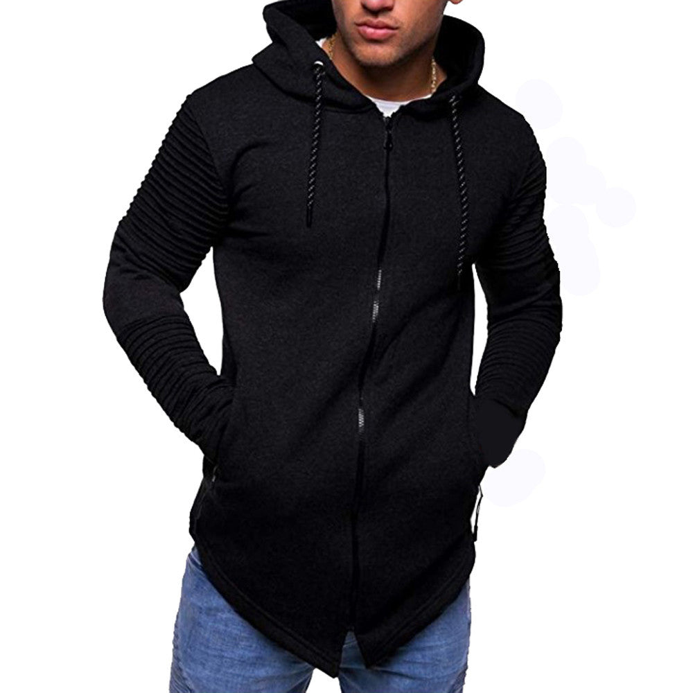 Men Casual Autumn Long Sleeve Slim Zipper Solid Color Hooded Coat Tops Blouse