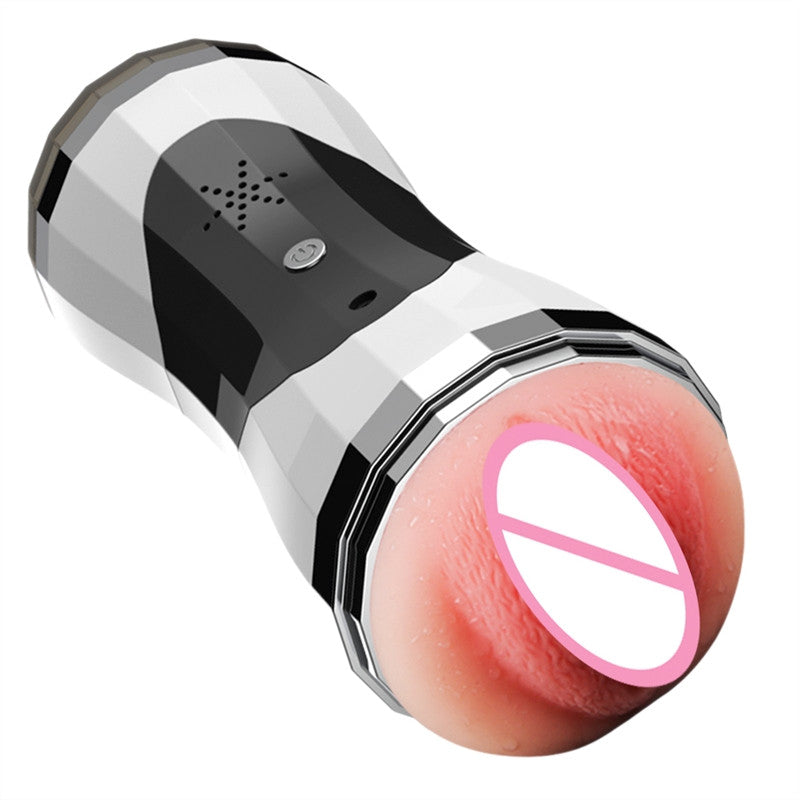 Intellignt Male Masturbation Cups Oral and Vaginal Stroker Dual Passage with Voice Prompt(White)