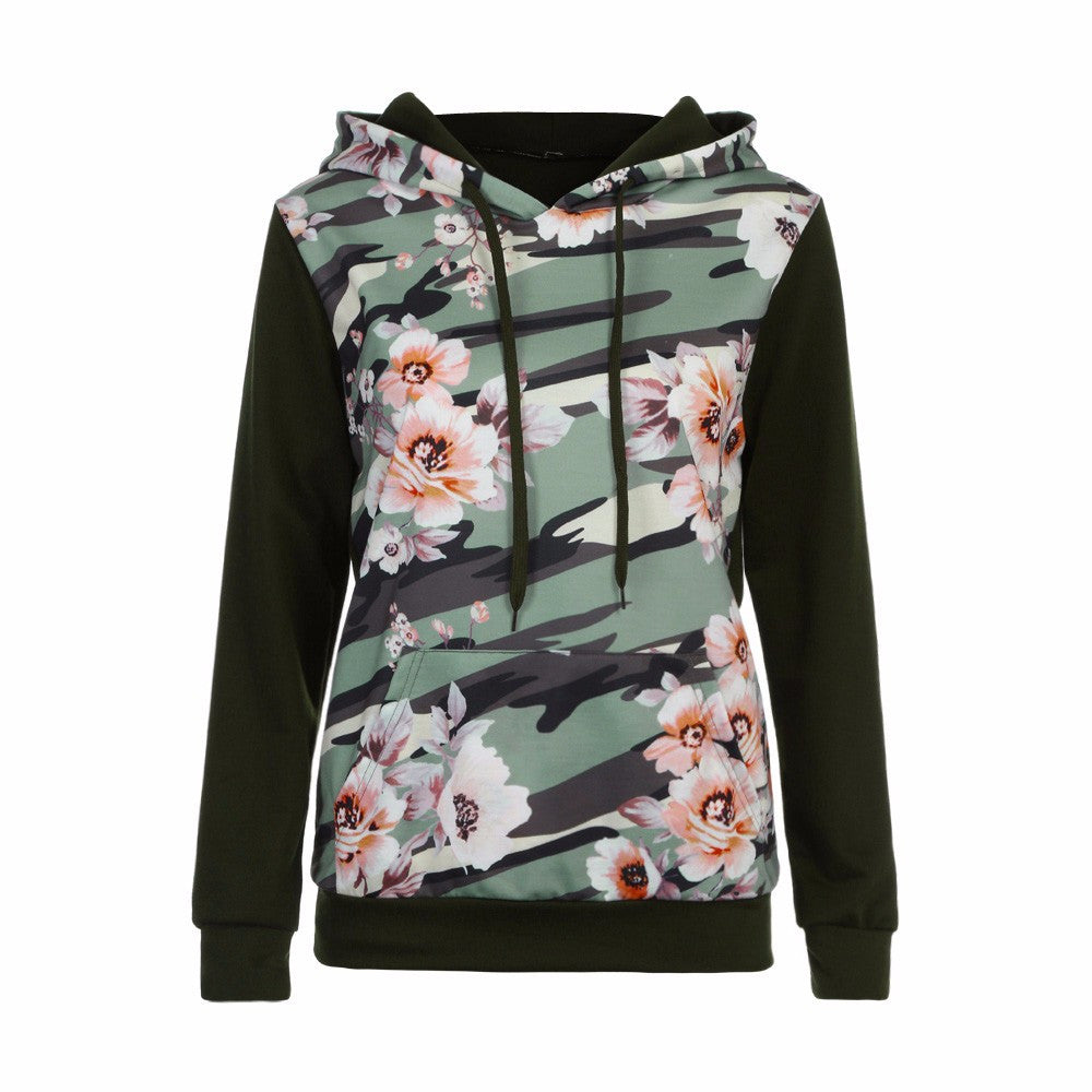 Women Casual Autumn Camouflage Long Sleeve Top Printed Floral Blouse