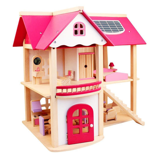 DIY Dollhouse Wooden Miniature Model House Villa Educational Assembly Handcraft Toys with Furniture for Kids Children