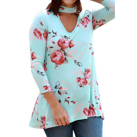 Women Autumn Long Sleeve Floral Printing Shirt Casual Blouse Tops