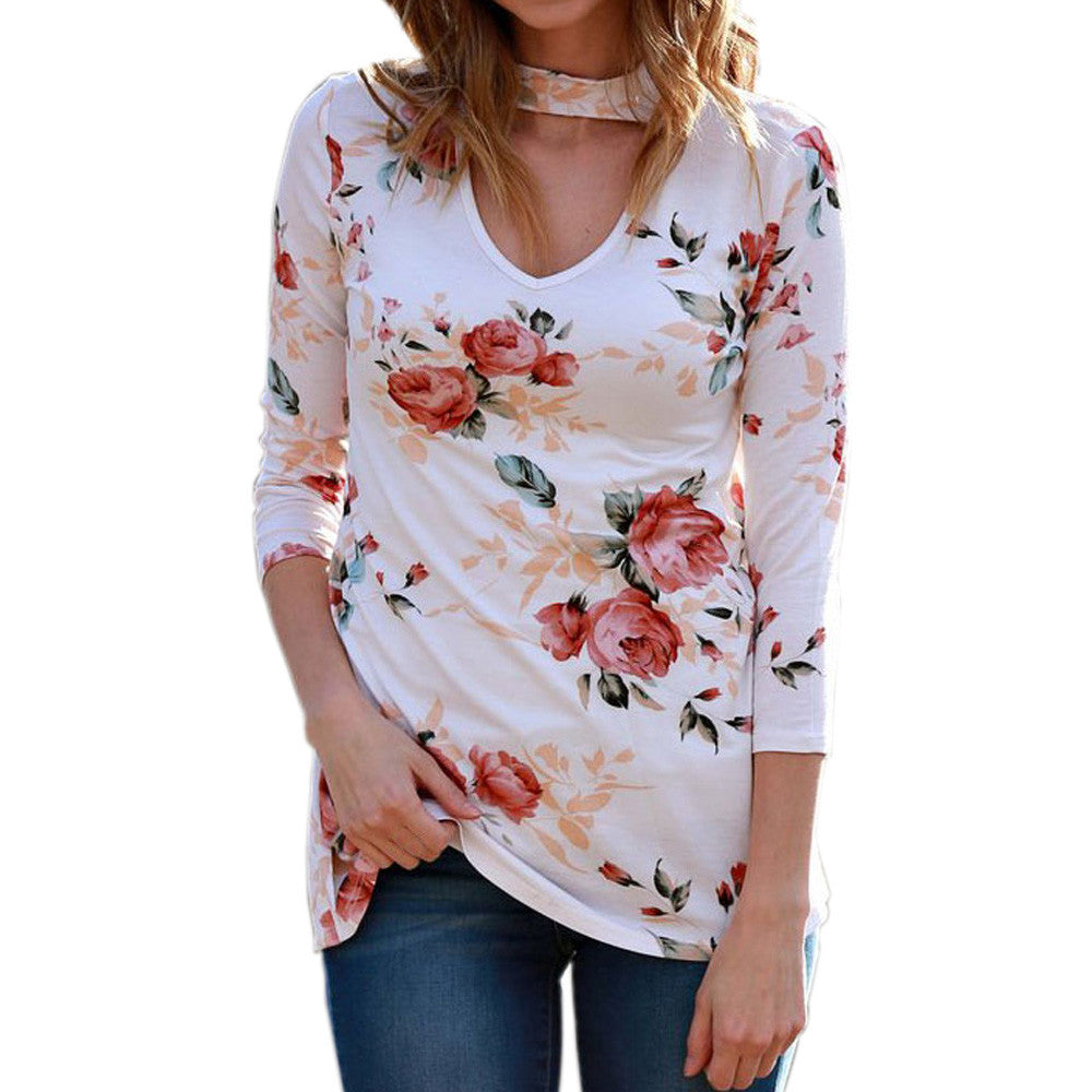 Women Autumn Long Sleeve Floral Printing Shirt Casual Blouse Tops