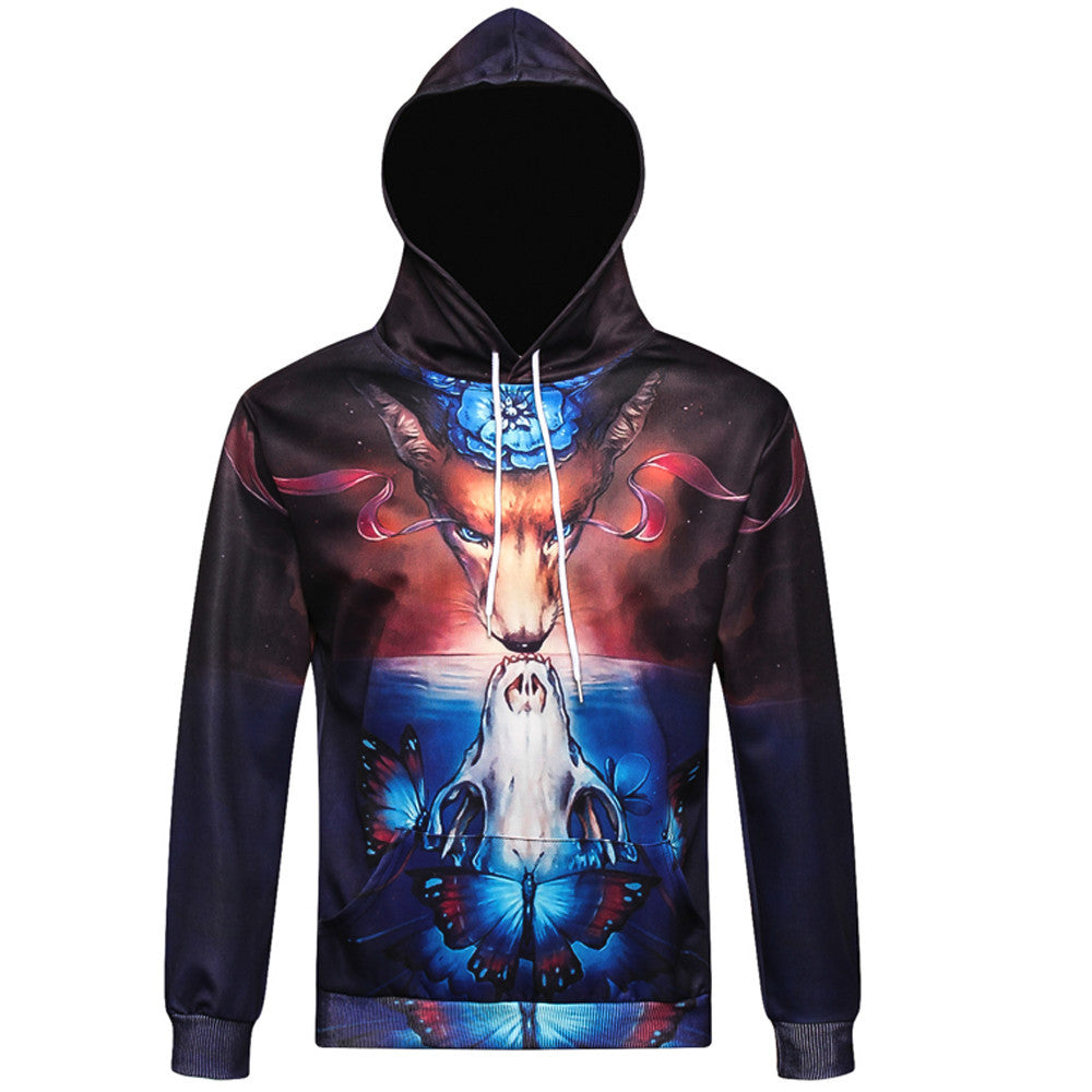 Mens 3D Pattern Autumn Winter Long Sleeve Hoodie Hooded Sweatshirt Tops Blouse