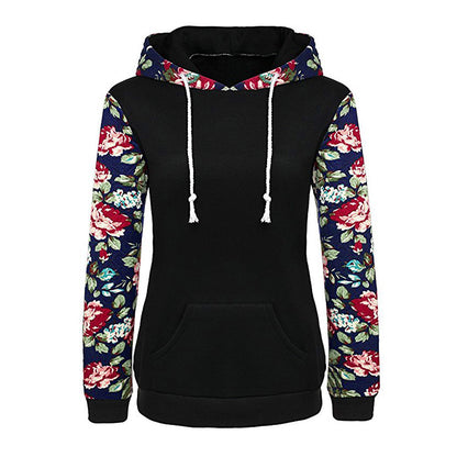 Women's Floral Printed Long Sleeve Pocket Pullover Hoodies