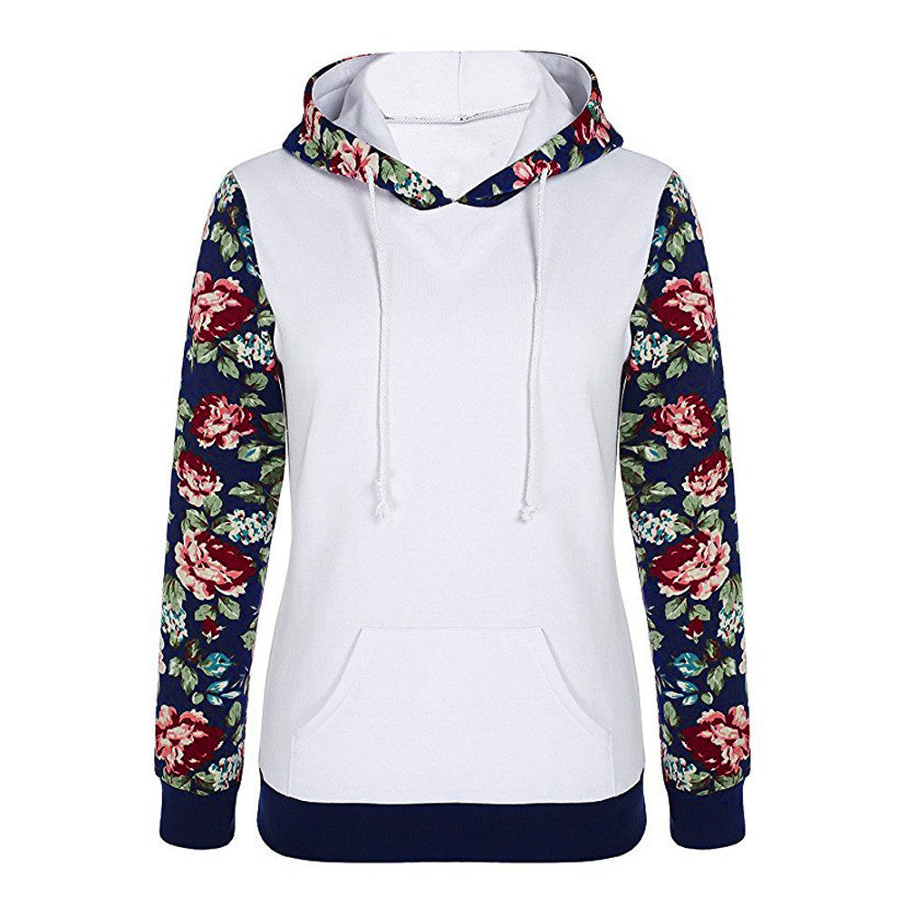 Women's Floral Printed Long Sleeve Pocket Pullover Hoodies