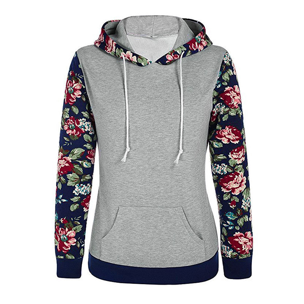 Women's Floral Printed Long Sleeve Pocket Pullover Hoodies