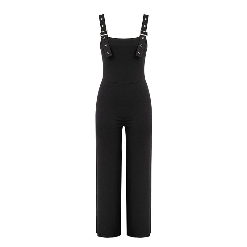 Glamaker Black high waist jumpsuit women Winter sexy tank fitness wide leg jumpsuit Autumn streetwear playsuit romper overalls