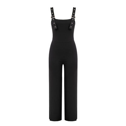 Glamaker Black high waist jumpsuit women Winter sexy tank fitness wide leg jumpsuit Autumn streetwear playsuit romper overalls