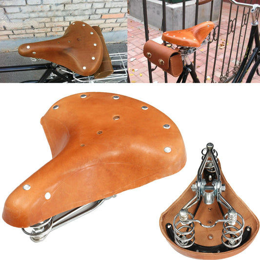 VINTAGE CLASSIC BROWN GENUINE LEATHER BICYCLE CYCLING SADDLE SEAT COMFORT US